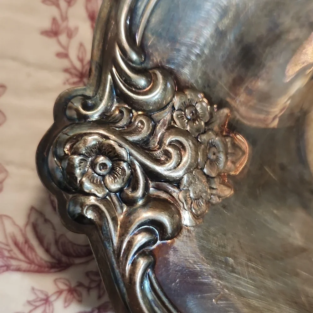 Vintage Silver Plated Small Trinket Tray Candy Dish Floral